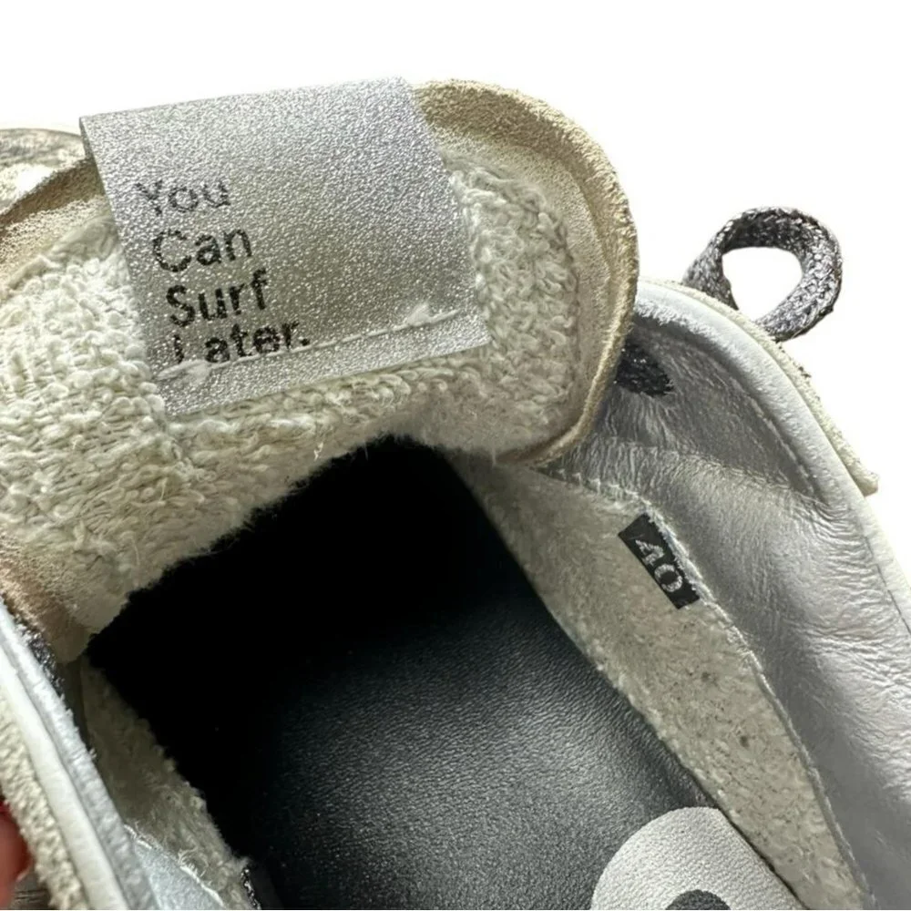 P448 Women's Sneakers You Can Surf Later Low Top White Leather Metallic 9-9.5/40